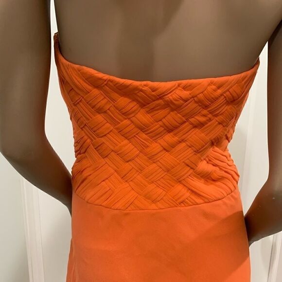 Orange Silk Woven Halter  Cocktail Evening Dress - Picture 7 of 11